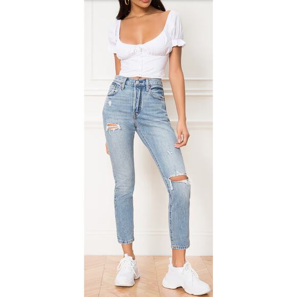 Levi's 501 Womens Destructed Button Fly Skinny Jeans In Can't Touch This - Picture 1 of 6